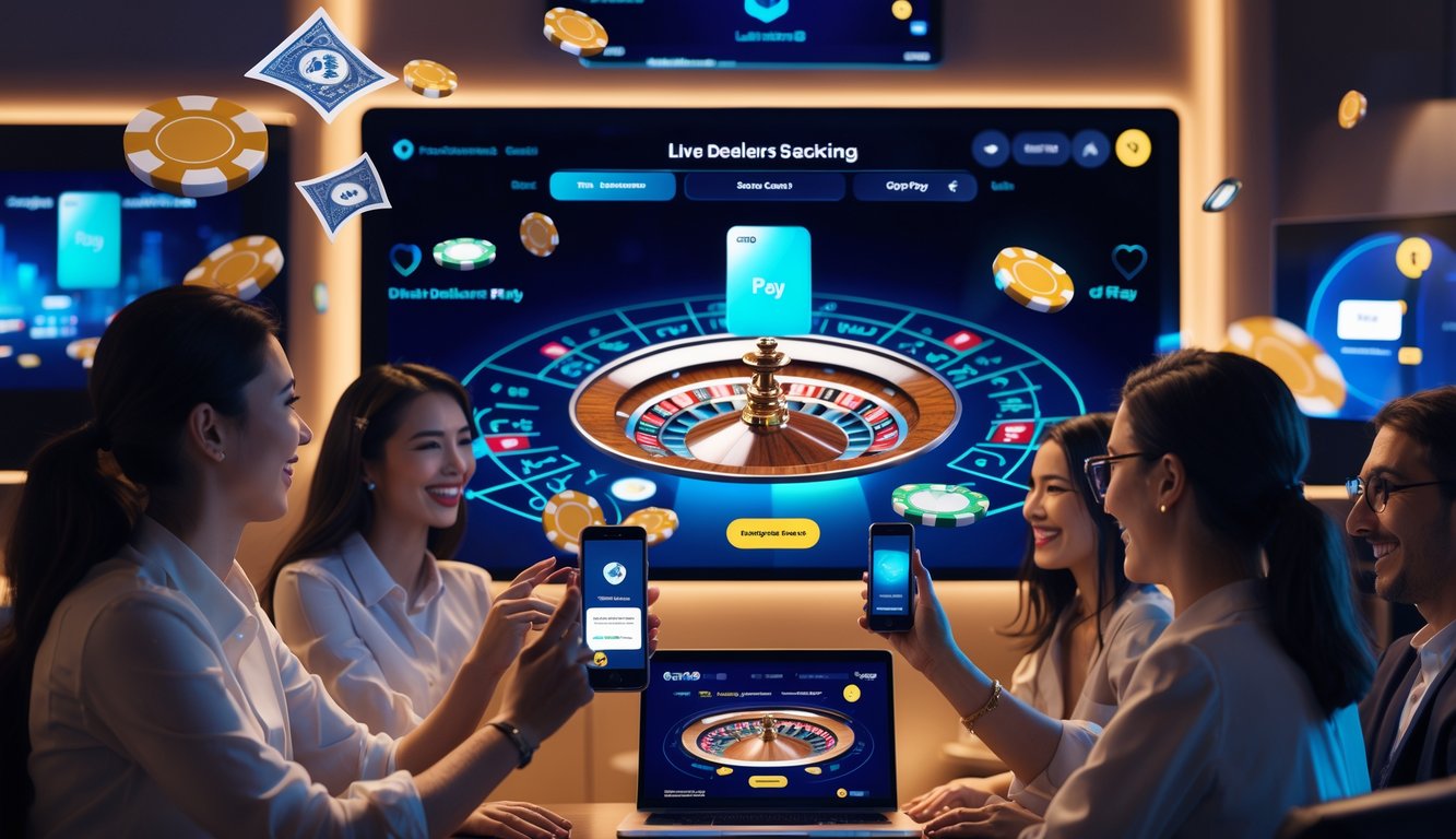 Orang-orang bermain kasino online dengan dealer langsung dan menggunakan ponsel untuk melakukan deposit instan melalui GoPay.