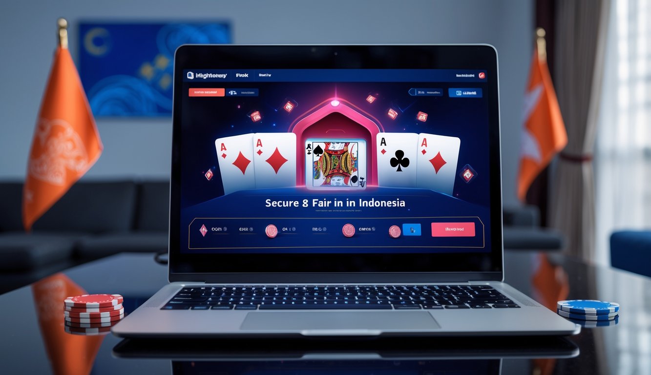 Seseorang bermain poker online di depan komputer dengan suasana ruangan yang rapi dan aman.