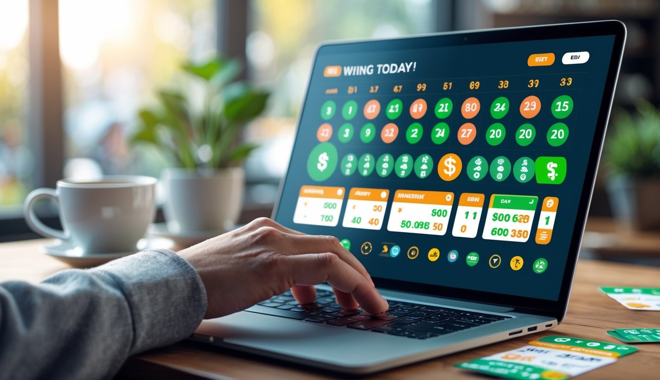Seseorang menggunakan laptop atau ponsel untuk bermain togel online di sebuah ruang kerja dengan pencahayaan alami.