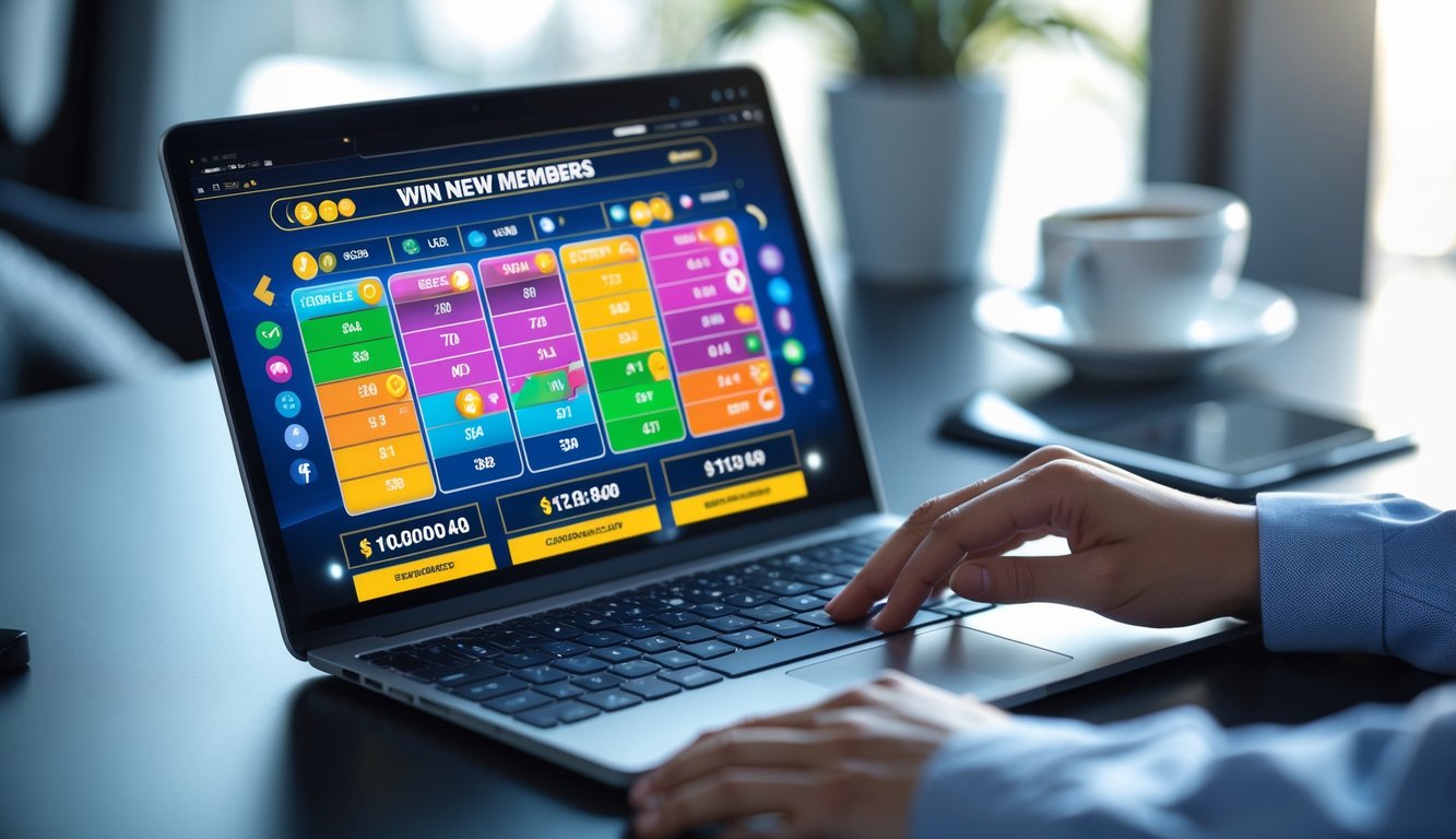 Seseorang menggunakan laptop dengan tampilan situs togel online di meja kerja yang rapi.