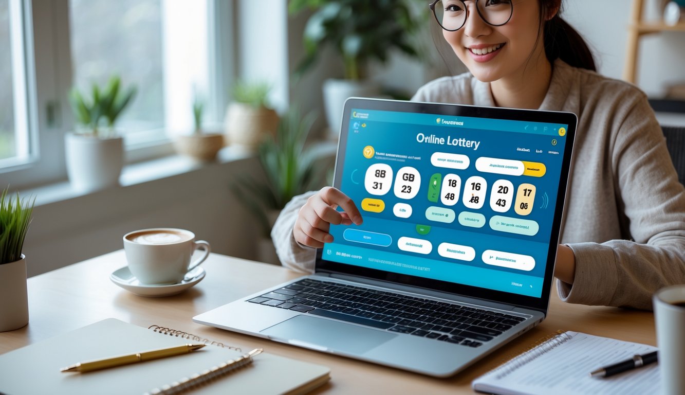 Seorang pemula sedang menggunakan laptop di meja kerja yang rapi untuk memulai togel online, dengan suasana ruangan yang nyaman dan terang.