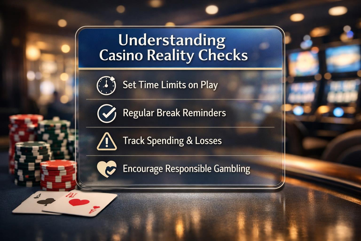 A Person In A Casino Looking At A Timer On A Slot Machine, With Poker Chips And Cards Nearby.