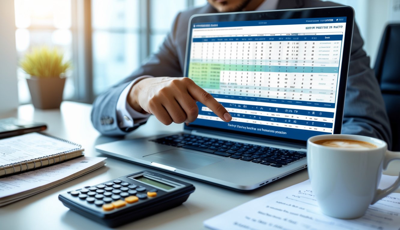 Seseorang sedang menganalisis prediksi togel dengan laptop, buku catatan, dan kalkulator di meja kerja yang rapi.