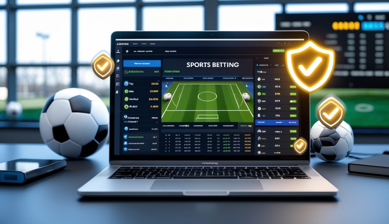 Seseorang menggunakan laptop dengan tampilan antarmuka taruhan bola online yang lengkap dan terpercaya.