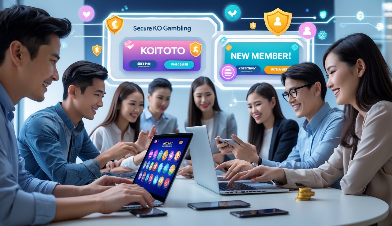 Beberapa orang menggunakan laptop dan ponsel untuk bermain permainan Koitoto online dengan suasana yang aman dan menyenangkan.