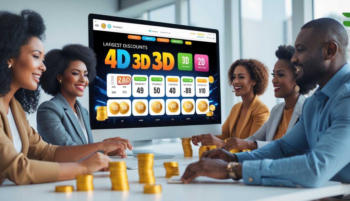 Orang-orang menggunakan perangkat digital di ruang kerja modern untuk bermain permainan togel online dengan suasana yang cerah dan profesional.
