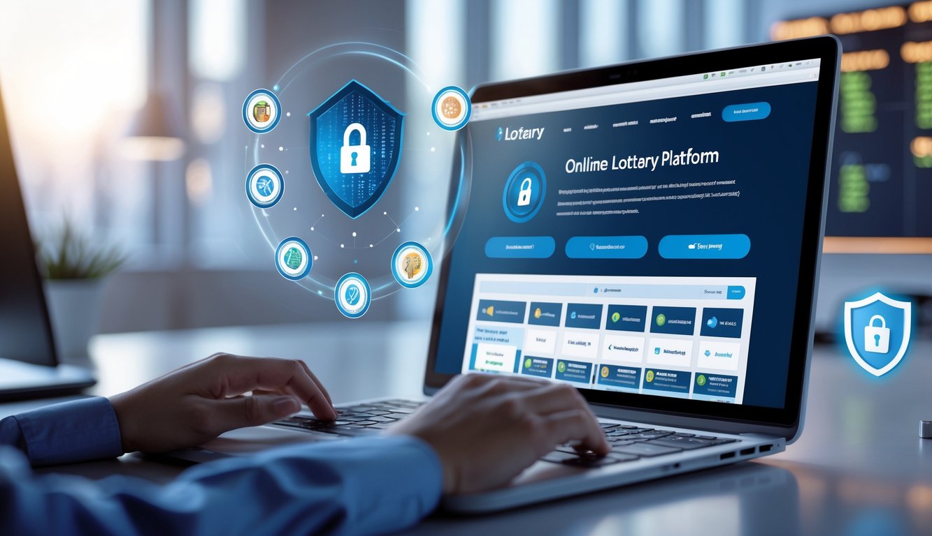 Seorang pengguna duduk di depan komputer dengan tampilan situs togel online yang aman dan lengkap, di ruang kerja yang terang dan rapi.