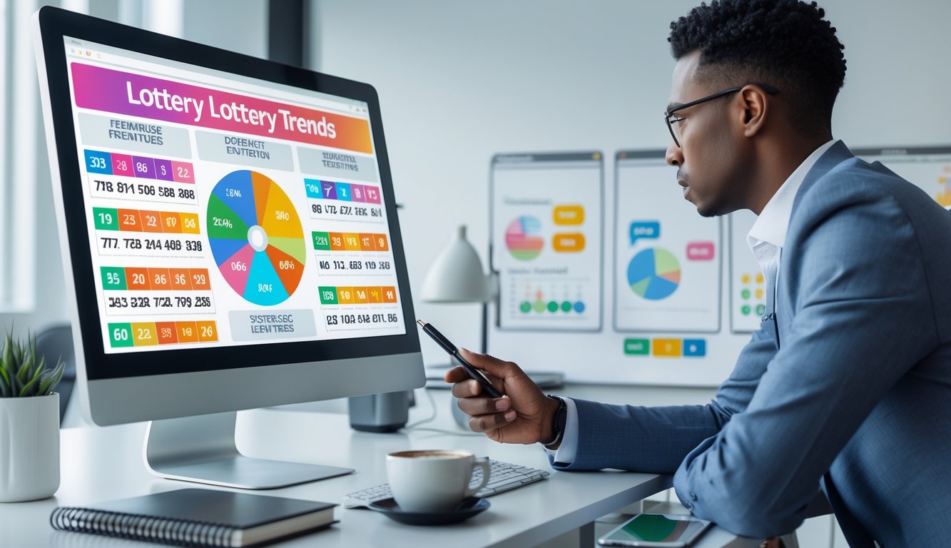 Seseorang sedang menganalisis data angka pada layar komputer di ruang kerja modern.