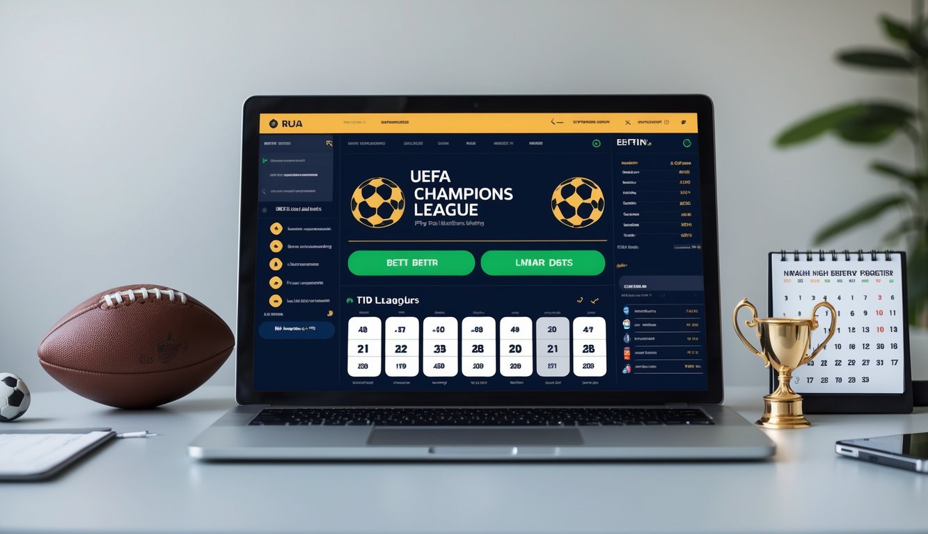 Seorang pengguna melihat layar komputer yang menampilkan situs taruhan bola online dengan odds untuk Liga Champions dan liga sepak bola top Eropa.