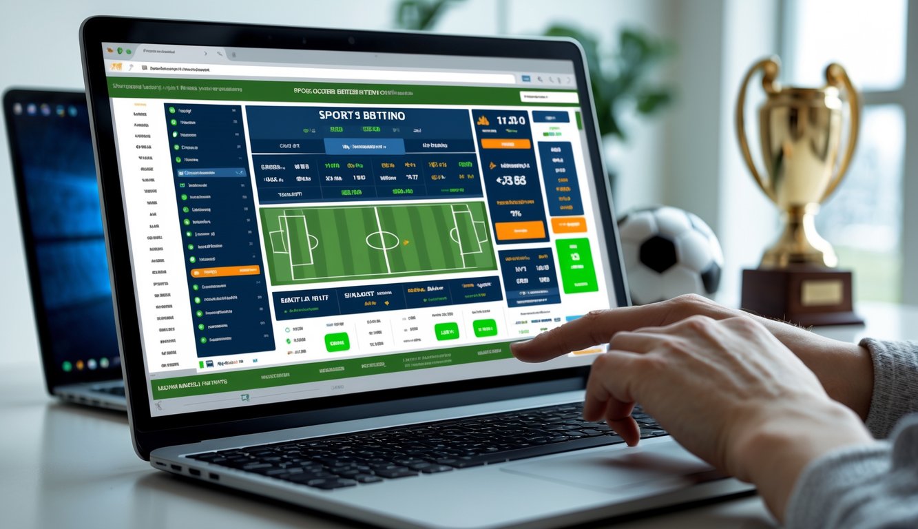 Seseorang menggunakan komputer dengan tampilan situs taruhan bola online yang menunjukkan peluang dan pasar handicap.