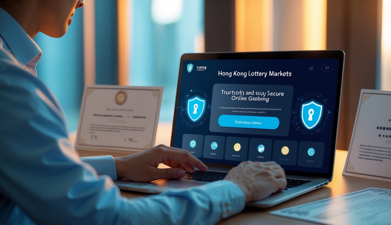Seseorang menggunakan laptop di meja kerja dengan latar belakang yang menunjukkan suasana aman dan terpercaya dalam bermain lotere online Hong Kong.