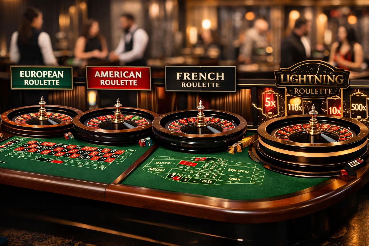 A Casino Scene Showing Several Roulette Wheels With Live Dealers And Gaming Tables Representing Different Types Of Live Roulette Games.