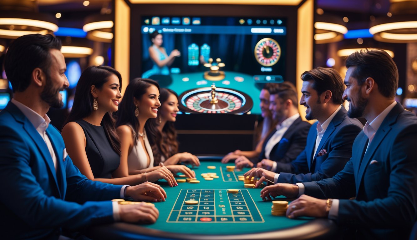 Orang-orang bermain di meja kasino online dengan suasana seperti di kasino nyata.