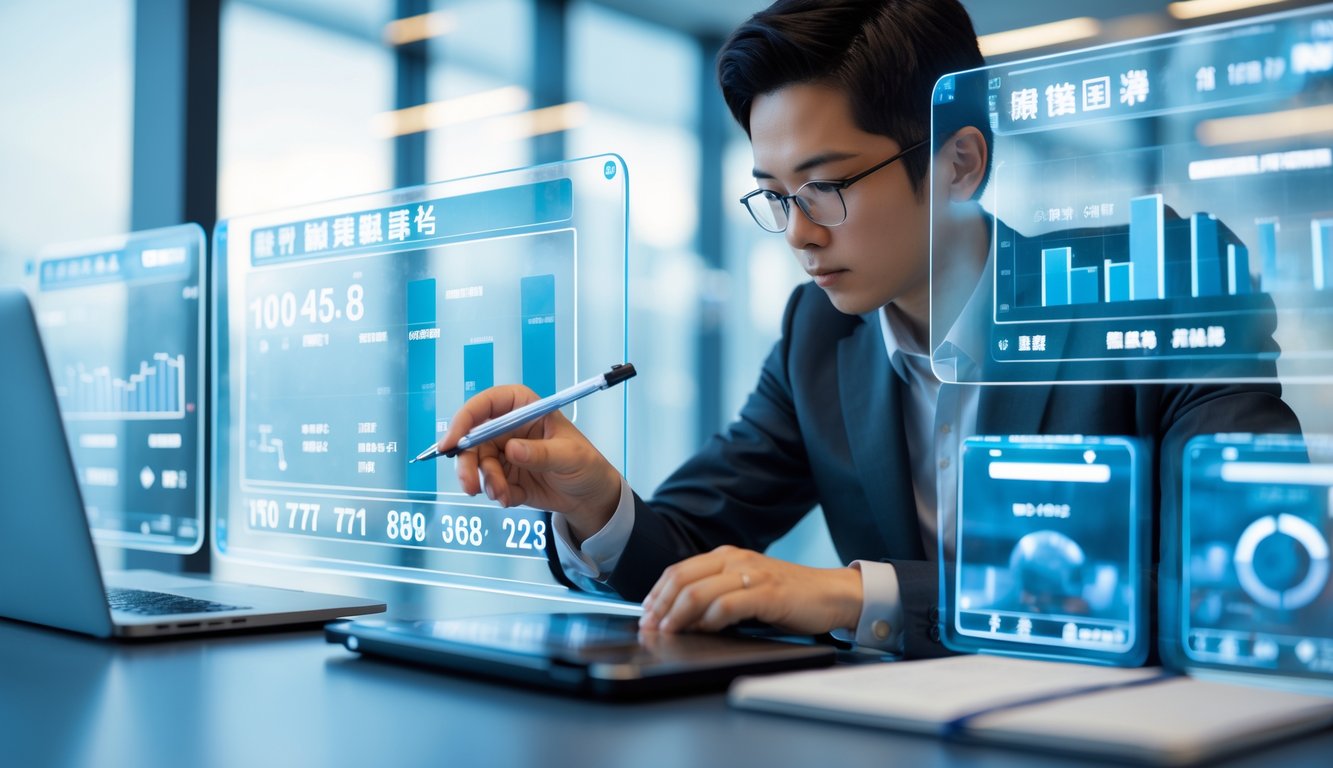 Seseorang sedang menganalisis data prediksi togel Hongkong dengan layar digital dan catatan di meja kerja.