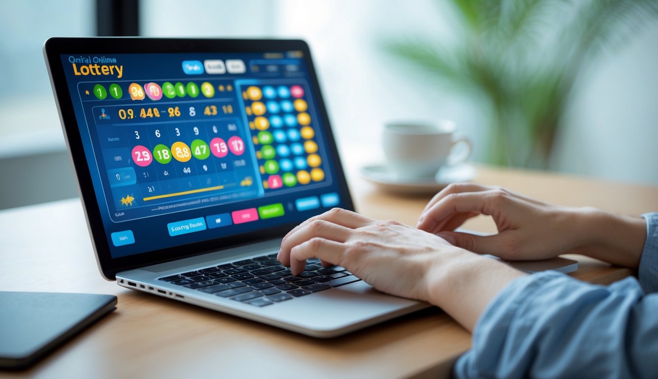Seorang pengguna sedang menggunakan laptop untuk bermain judi togel online di meja kerja dengan suasana yang rapi dan fokus.