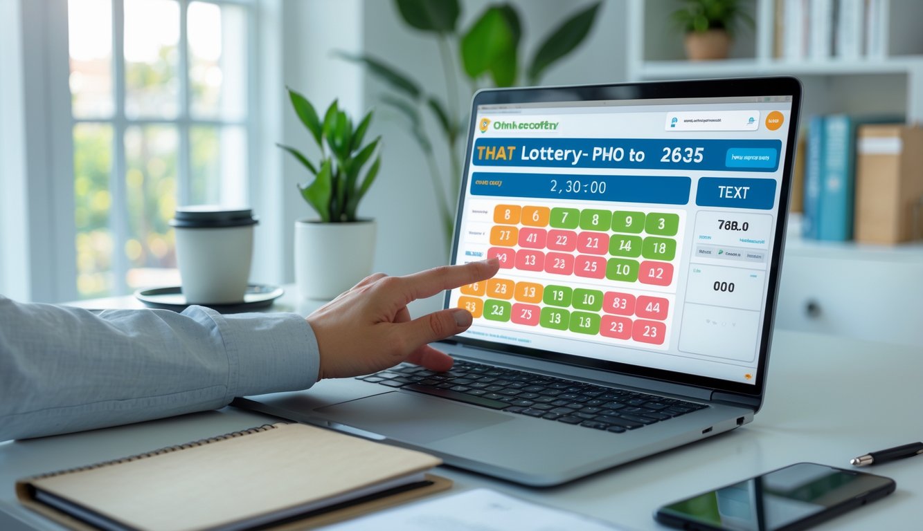 Seseorang menggunakan laptop di meja kerja dengan suasana ruangan yang terang, fokus bermain togel online dengan tampilan antarmuka angka dan grafik di layar.