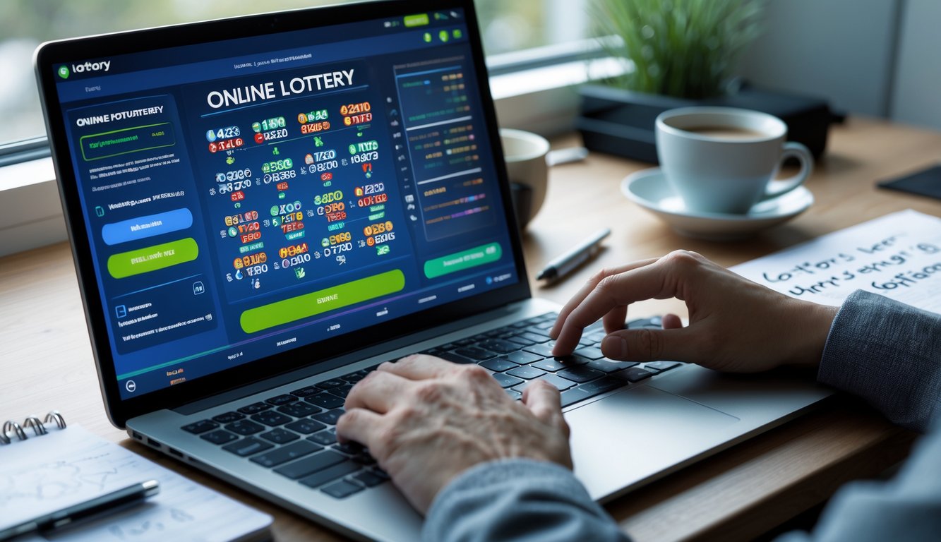 Seseorang sedang menggunakan laptop dan ponsel di meja kerja dengan suasana fokus dan santai.