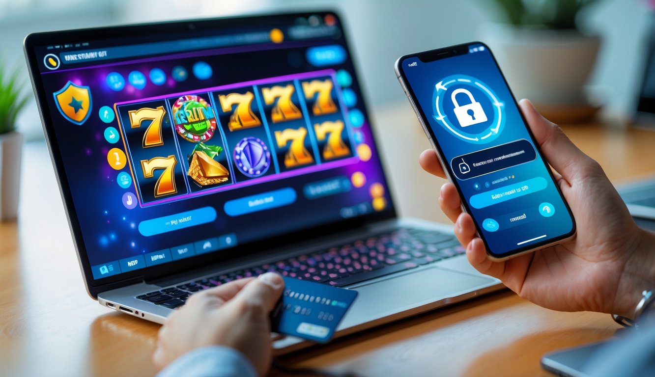 Seseorang menggunakan laptop dan smartphone untuk bermain slot online dengan suasana yang rapi dan nyaman.