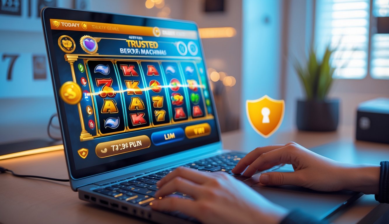 Seorang pengguna sedang bermain permainan slot online terpercaya di komputer dengan suasana ruangan yang rapi dan nyaman.