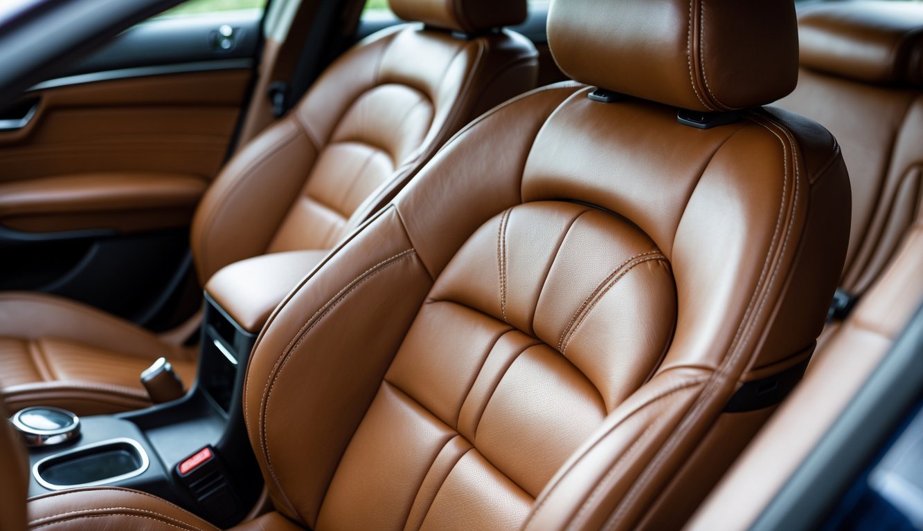 Interior mobil dengan jok kulit asli yang terlihat mewah dan tahan lama.