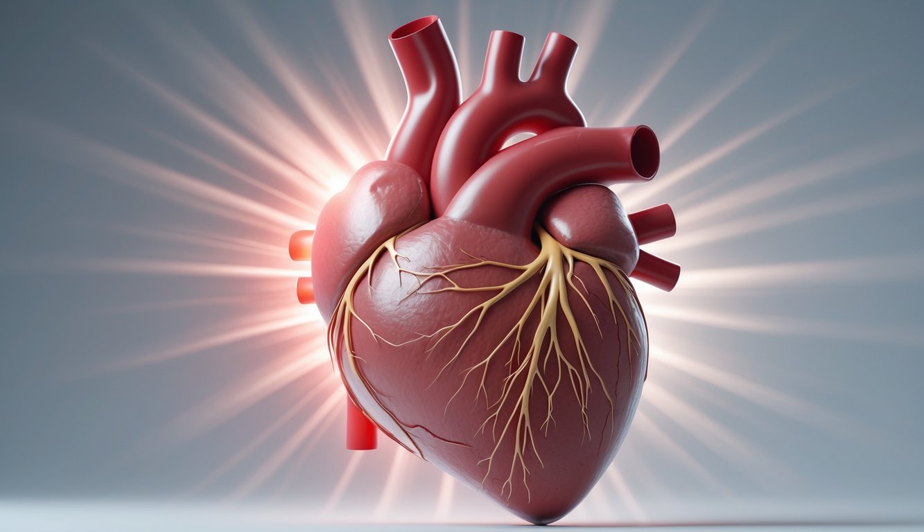 Gambar jantung manusia dengan arteri yang tersumbat total oleh bekuan darah, menunjukkan kondisi serangan jantung yang mengancam nyawa.