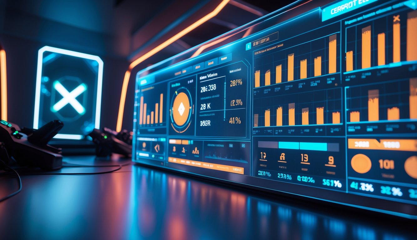 Antarmuka digital futuristik menampilkan statistik kerusakan dan kecepatan tembak berbagai senjata dari Apex Legends tahun 2026.