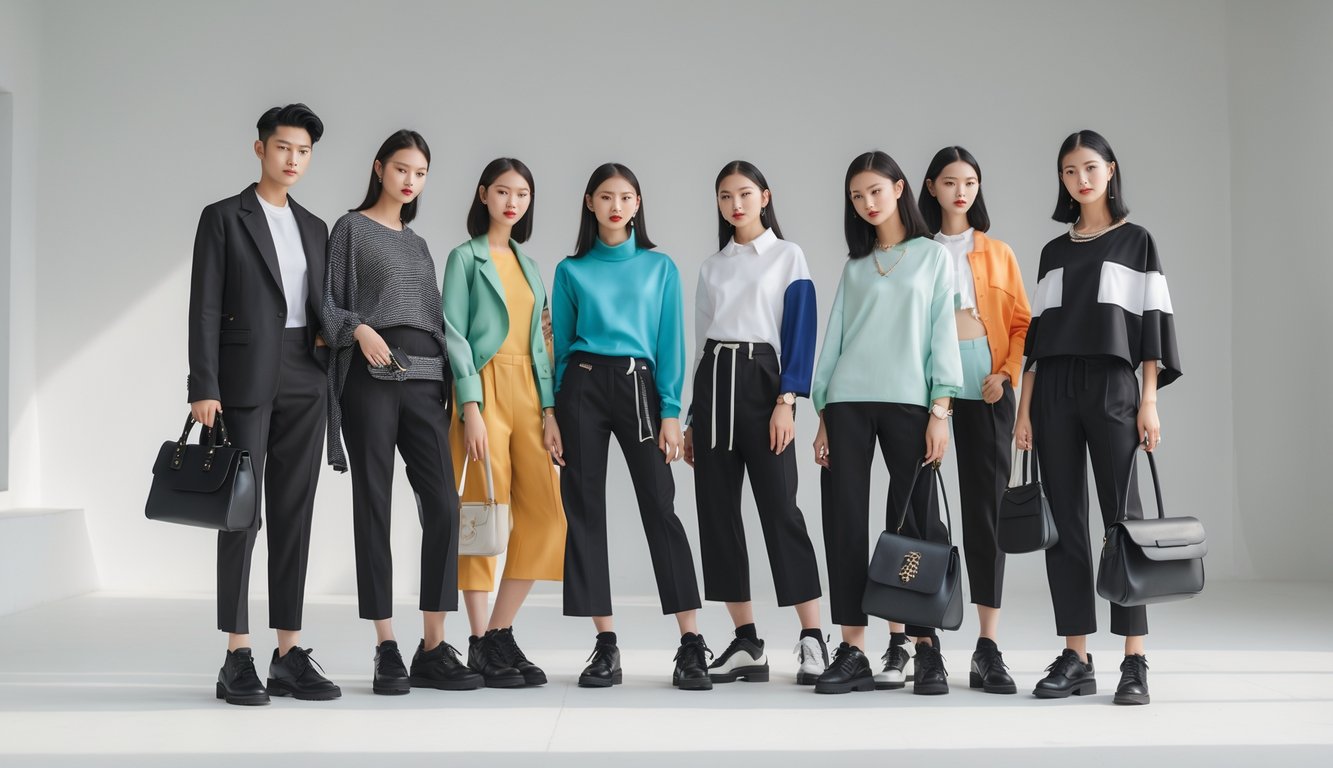 Sekelompok orang muda mengenakan pakaian modis edisi terbatas sedang berpose di studio dengan latar bersih.