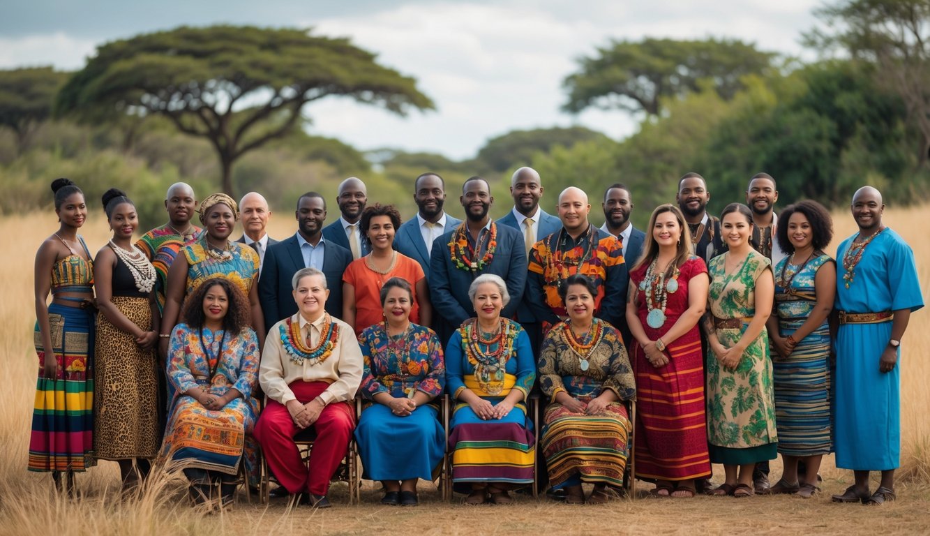 Sekelompok orang beragam etnis dari Afrika hingga Amerika Latin berdiri bersama di luar ruangan dengan latar belakang alam yang mencerminkan kedua wilayah.