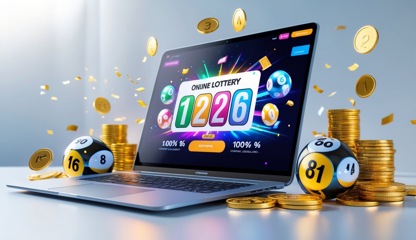 Seorang pengguna komputer dengan tampilan layar yang menunjukkan konsep lotere online dan hadiah menarik di tahun 2026.