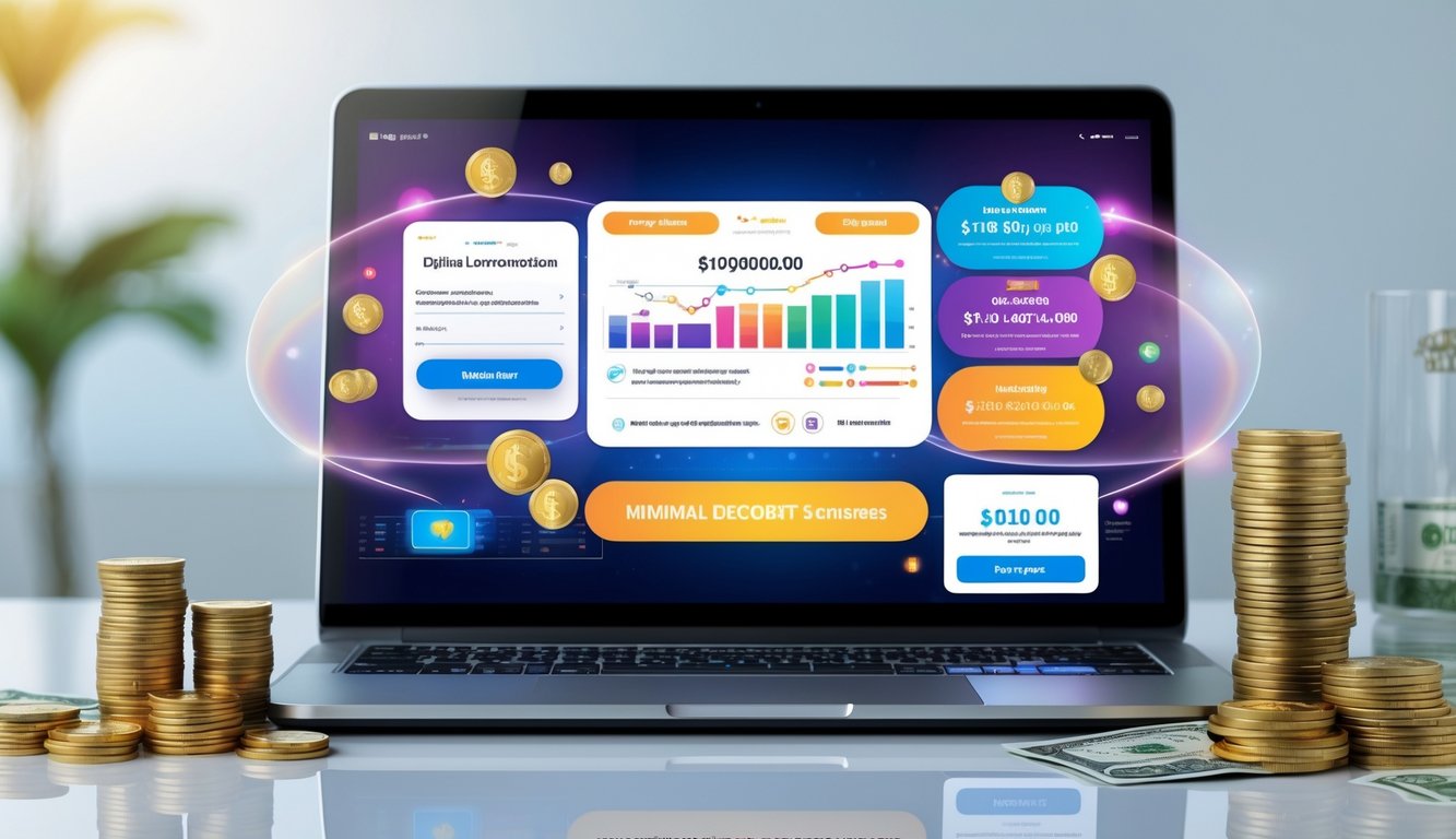 Sebuah laptop atau ponsel pintar menampilkan situs togel online dengan latar belakang terang dan elemen koin serta dompet digital di sekitarnya.