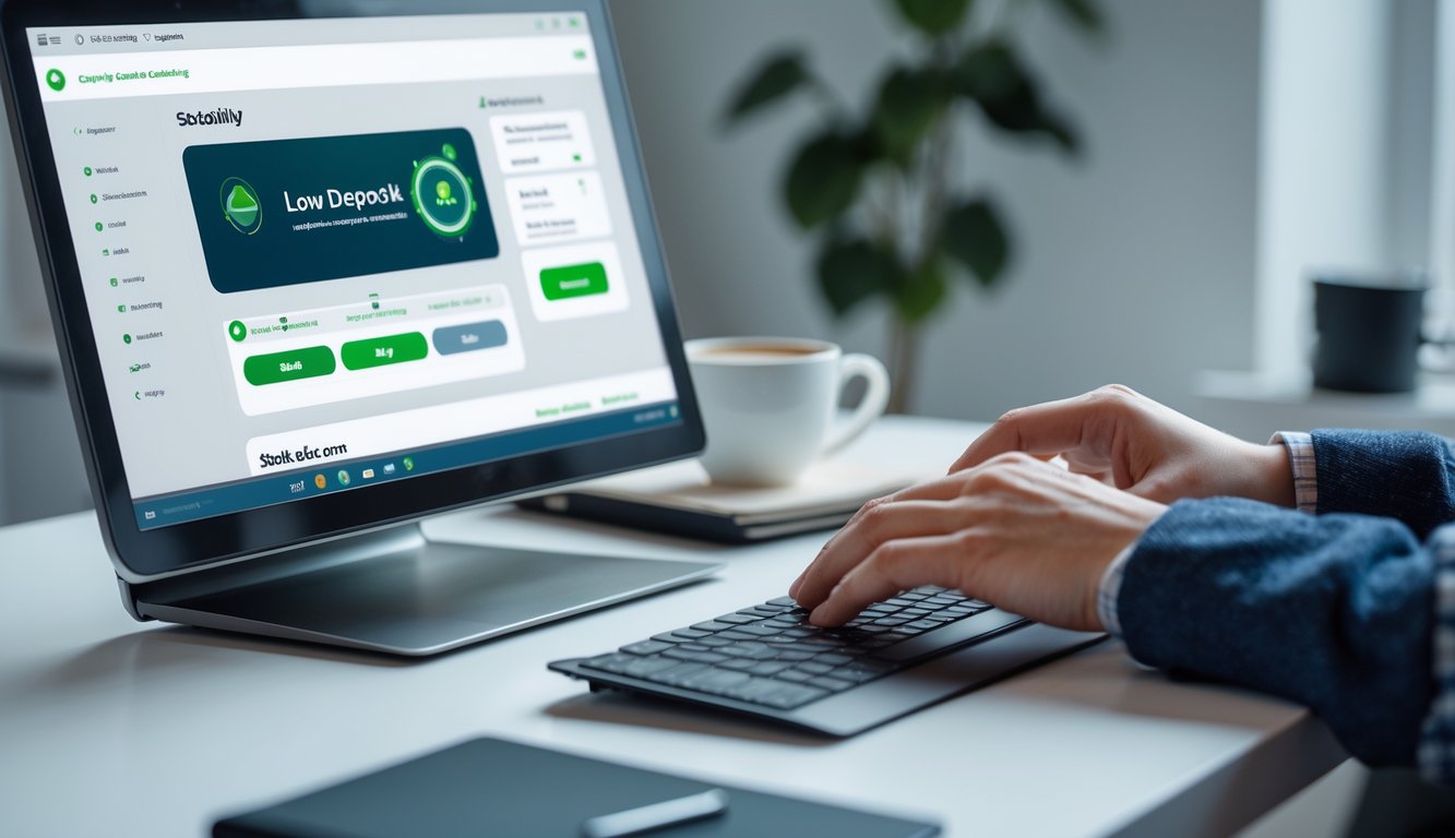 Seorang pengguna menggunakan komputer dengan antarmuka permainan online yang stabil di ruang kerja modern.