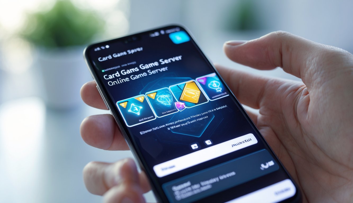 Seseorang memegang smartphone dengan tampilan game kartu online yang stabil dan mudah diakses.