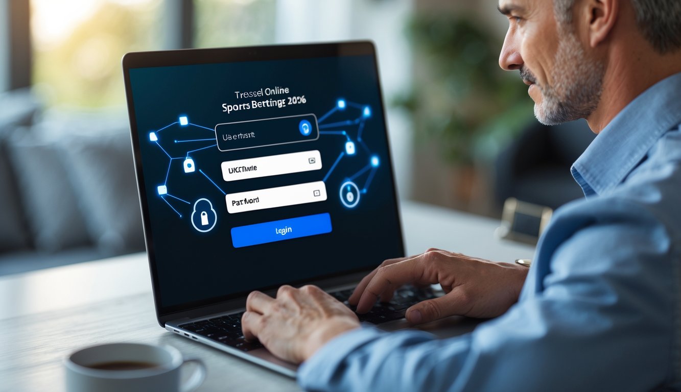 Seseorang menggunakan komputer untuk masuk ke situs taruhan bola online terpercaya di tahun 2026.