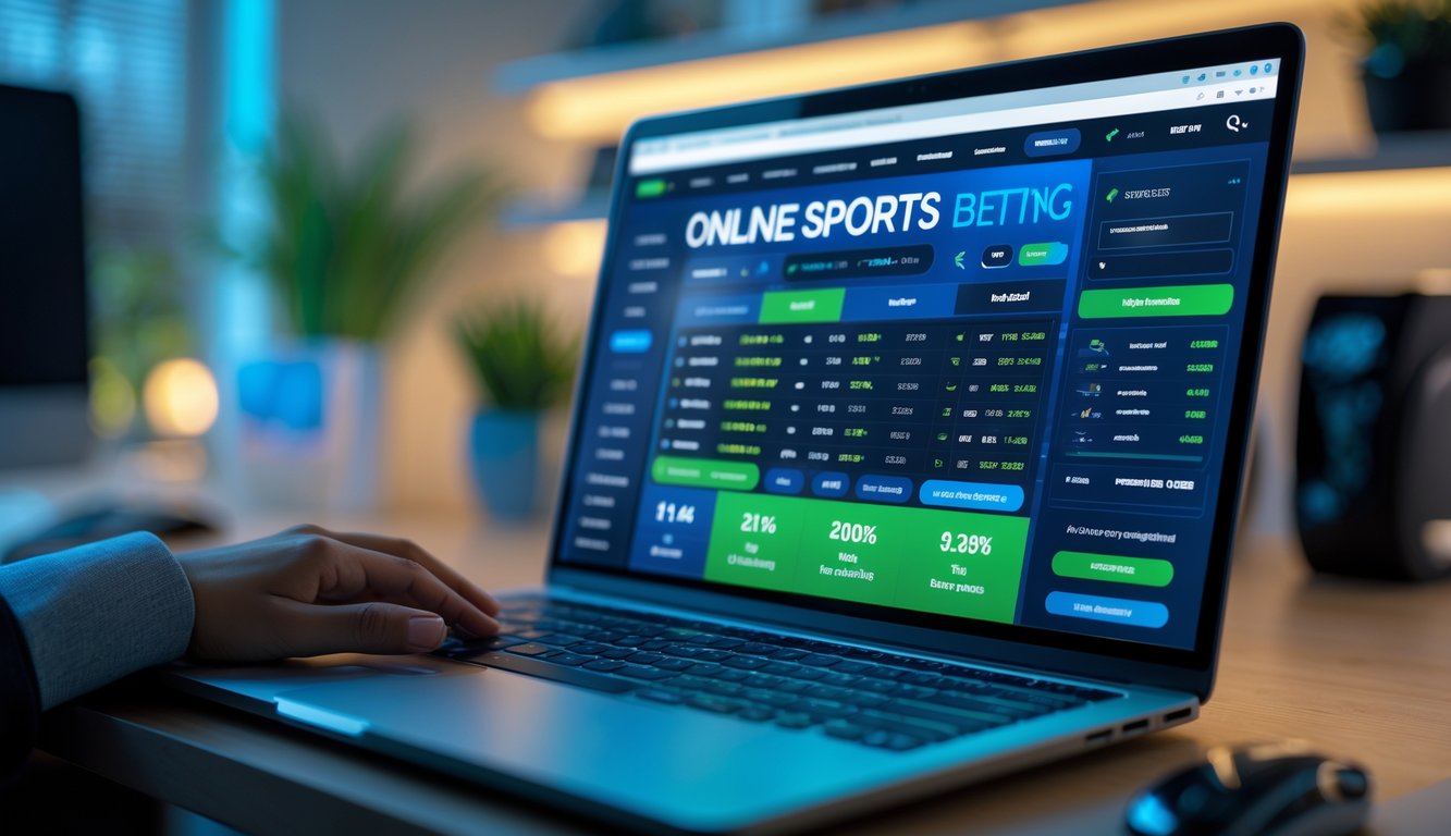 Seorang pengguna sedang mengakses situs taruhan olahraga online terbaru di komputer dengan tampilan antarmuka taruhan yang modern dan informatif.