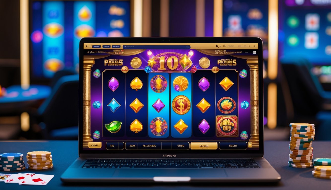Seseorang sedang bermain game slot online di komputer dengan latar belakang suasana gaming yang modern dan nyaman.