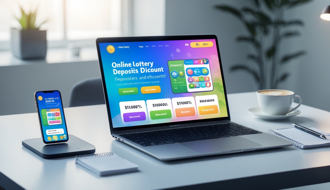 Seorang pengguna duduk di depan laptop dengan tampilan situs togel online, dikelilingi oleh ponsel, cangkir kopi, dan alat tulis di meja kerja yang rapi.