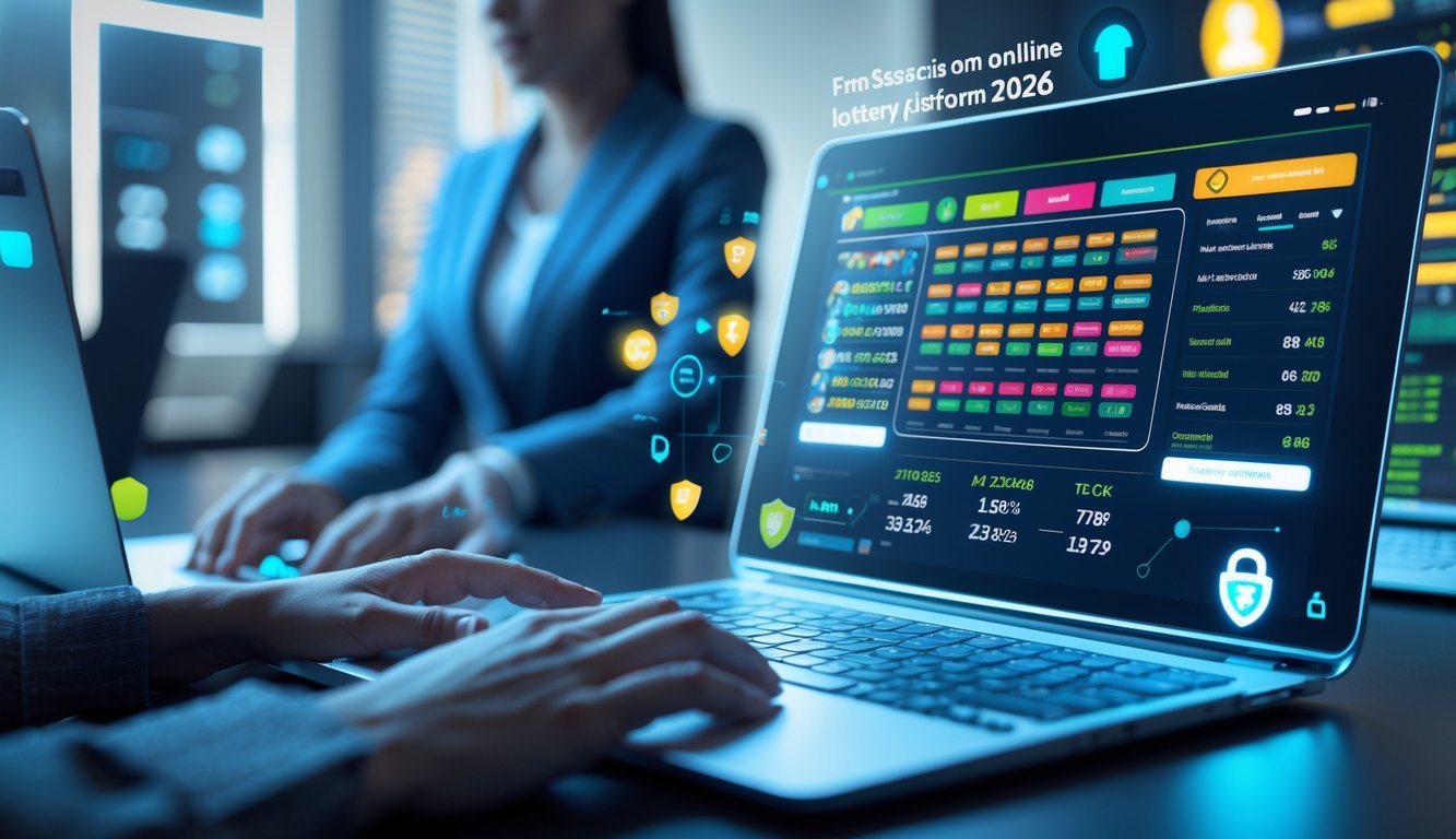 Seseorang menggunakan komputer dengan layar menampilkan antarmuka digital yang aman dan lengkap untuk permainan togel online.