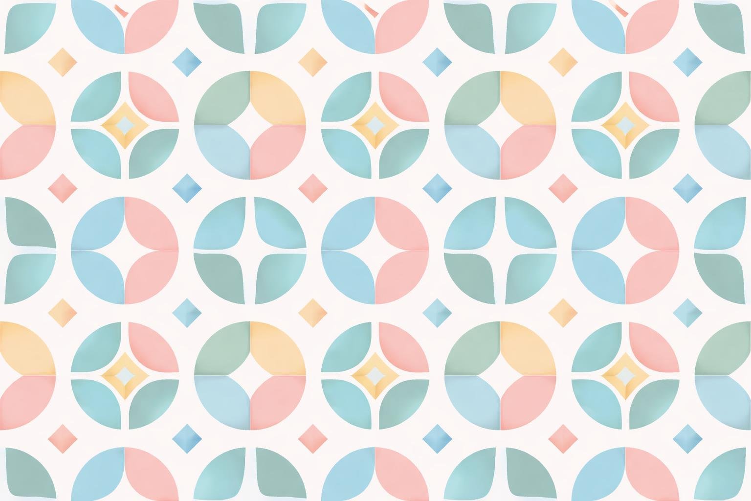 A clean and balanced arrangement of simple symmetrical geometric patterns in soft pastel colors.