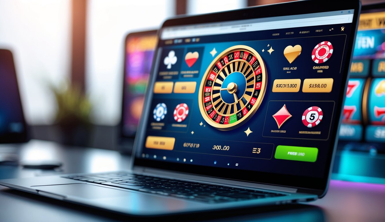 Seorang profesional menggunakan komputer dengan tampilan permainan kasino online yang aman dan terpercaya.