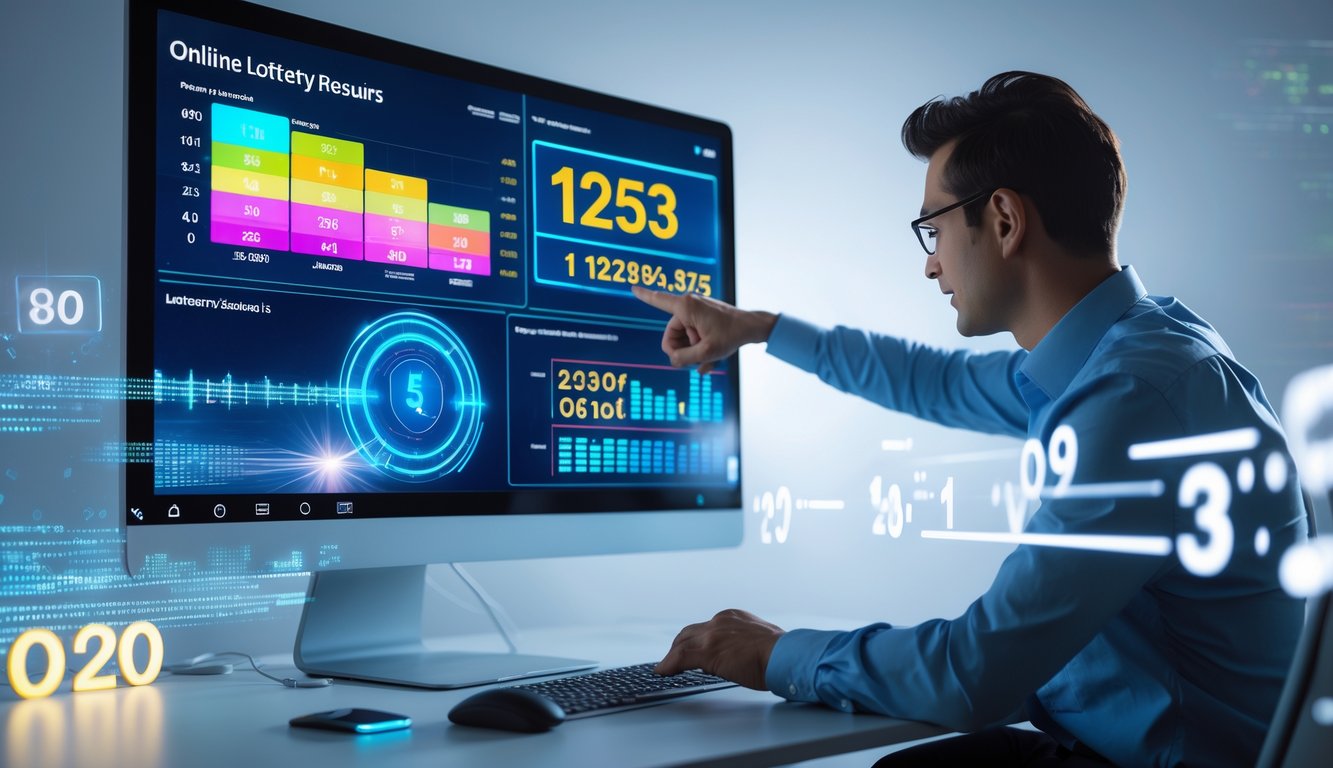 Seseorang sedang menggunakan komputer dengan tampilan grafik dan angka terkait hasil togel online yang cepat dan akurat.