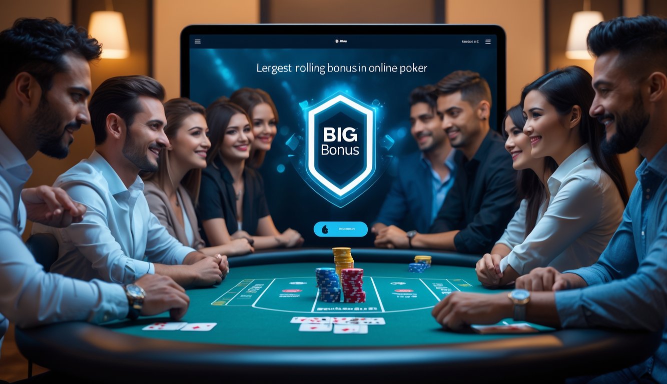 Beberapa orang bermain poker online di depan komputer dengan tumpukan chip dan kartu, menunjukkan suasana permainan yang adil dan menarik.