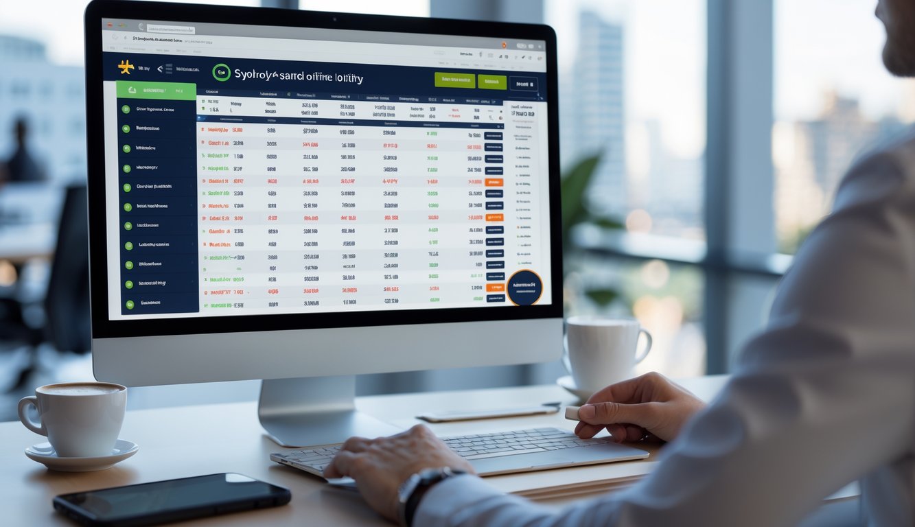 Tampilan layar komputer di meja kantor dengan antarmuka situs togel online lengkap dan profesional.