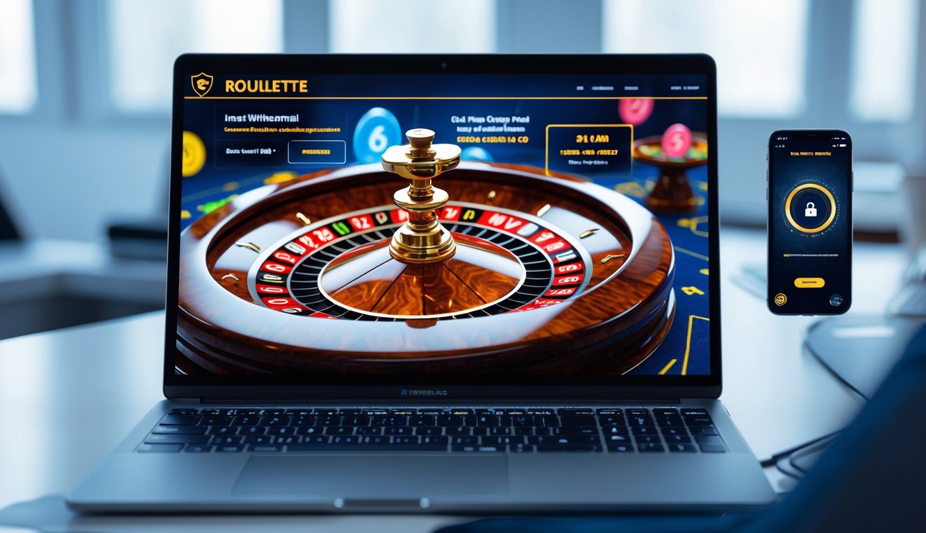 Seseorang menggunakan komputer dan ponsel untuk bermain roulette online dengan pembayaran cepat dan penarikan instan.