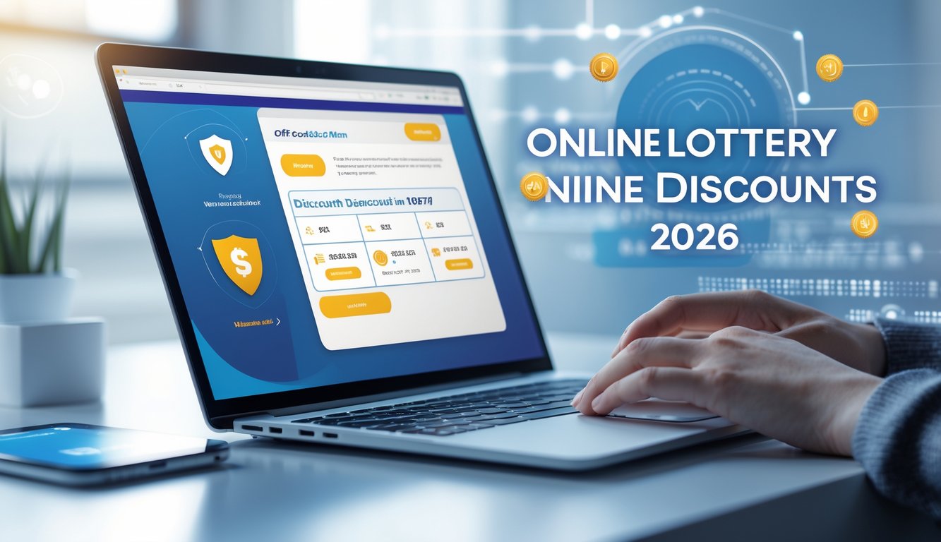 Seseorang menggunakan laptop di meja kerja yang rapi dengan simbol keamanan dan teknologi di latar belakang.