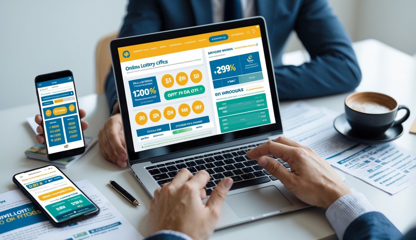 Seseorang sedang bekerja di depan laptop dengan tampilan situs togel online, dikelilingi catatan dan ponsel di meja kerja.