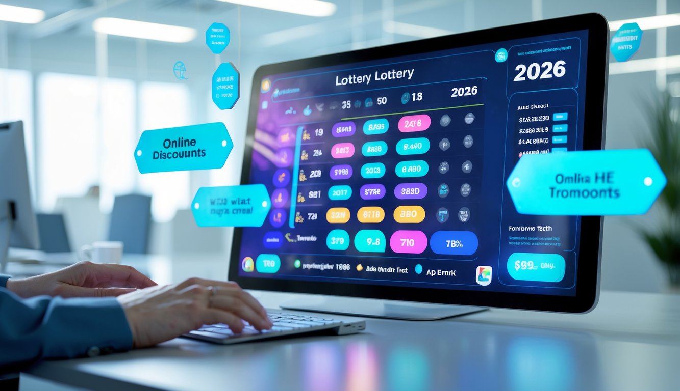 Seorang pengguna berinteraksi dengan layar komputer modern yang menampilkan angka dan grafik terkait togel online di lingkungan kantor yang bersih dan terang.