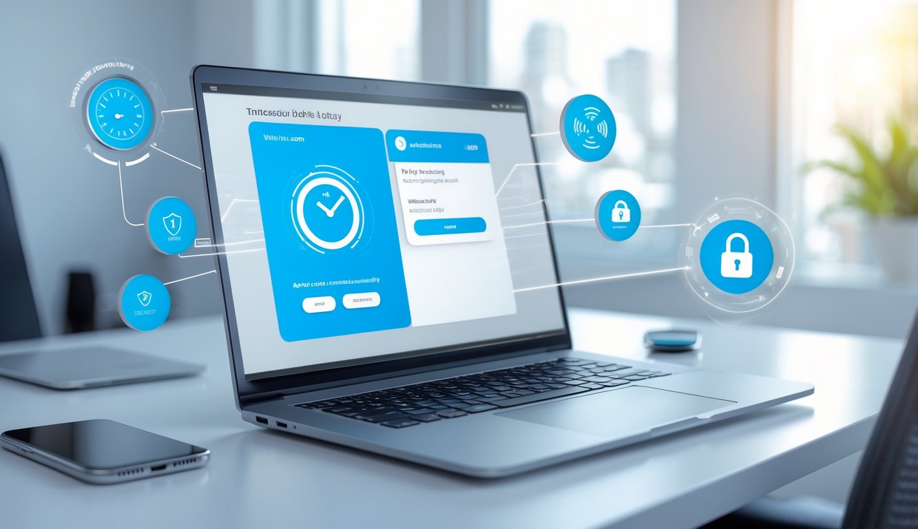 Seseorang menggunakan laptop atau ponsel untuk melakukan transaksi penarikan otomatis cepat pada aplikasi togel online di ruang kerja yang rapi.