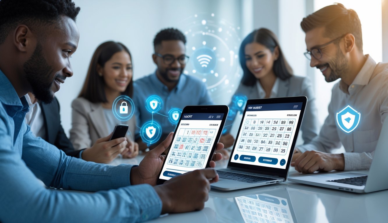 Orang-orang menggunakan perangkat digital untuk bermain judi togel online dengan suasana yang aman dan terpercaya.