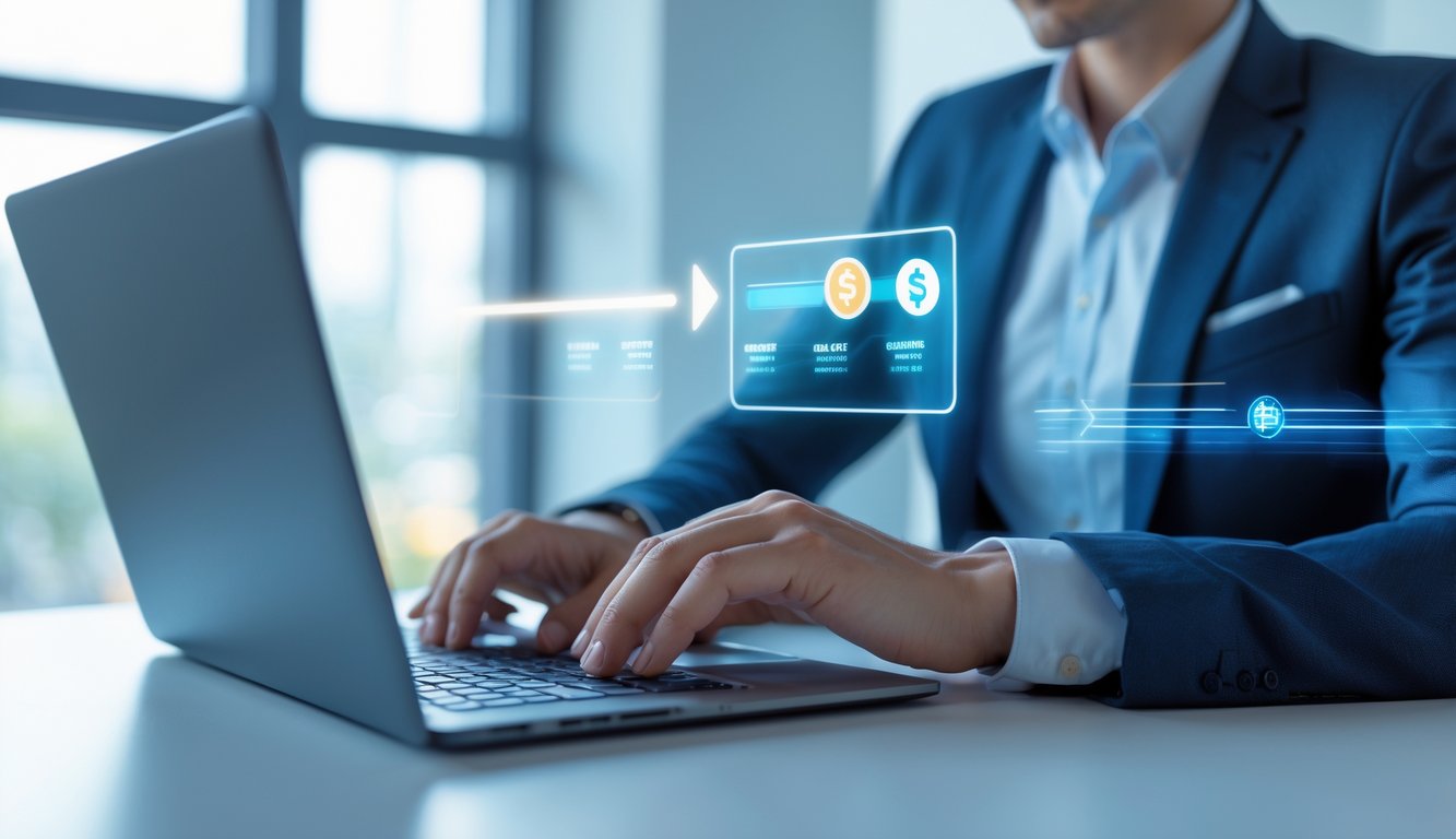 Seseorang sedang menggunakan laptop di ruang kerja yang terang, menunjukkan aktivitas bermain judi online dengan suasana yang profesional dan terpercaya.