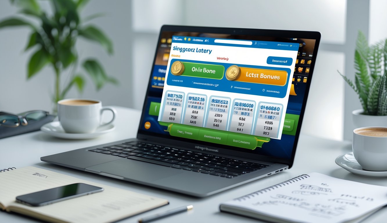 Seorang pria menggunakan laptop di meja kerja modern dengan ponsel di sampingnya, menampilkan suasana terkait permainan togel online.